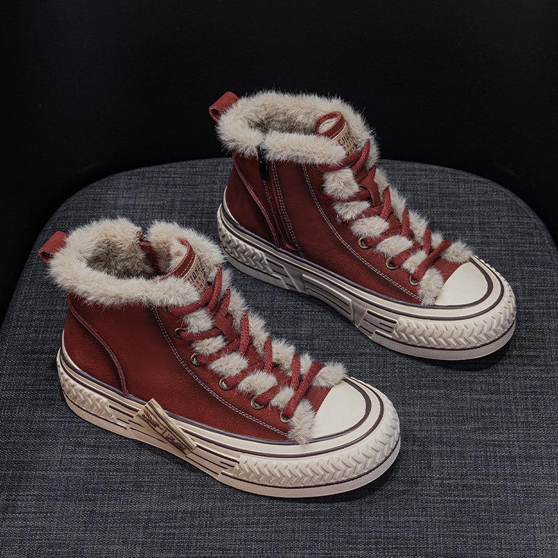 The first layer of cowhide high-top board shoes, winter new warm and velvet versatile casual fashion leather women's boots