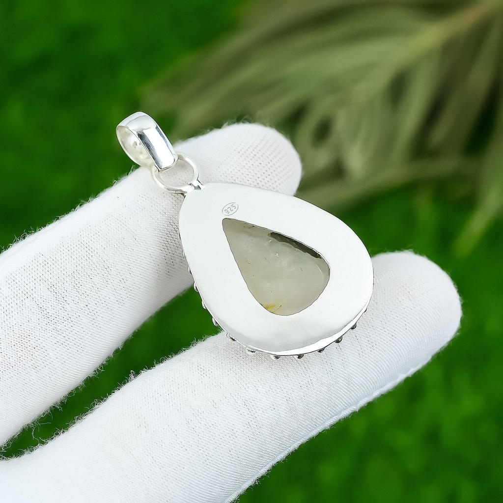 Gift For Women Pendant 925 Sterling Silver Natural Golden Rutile Gemstone