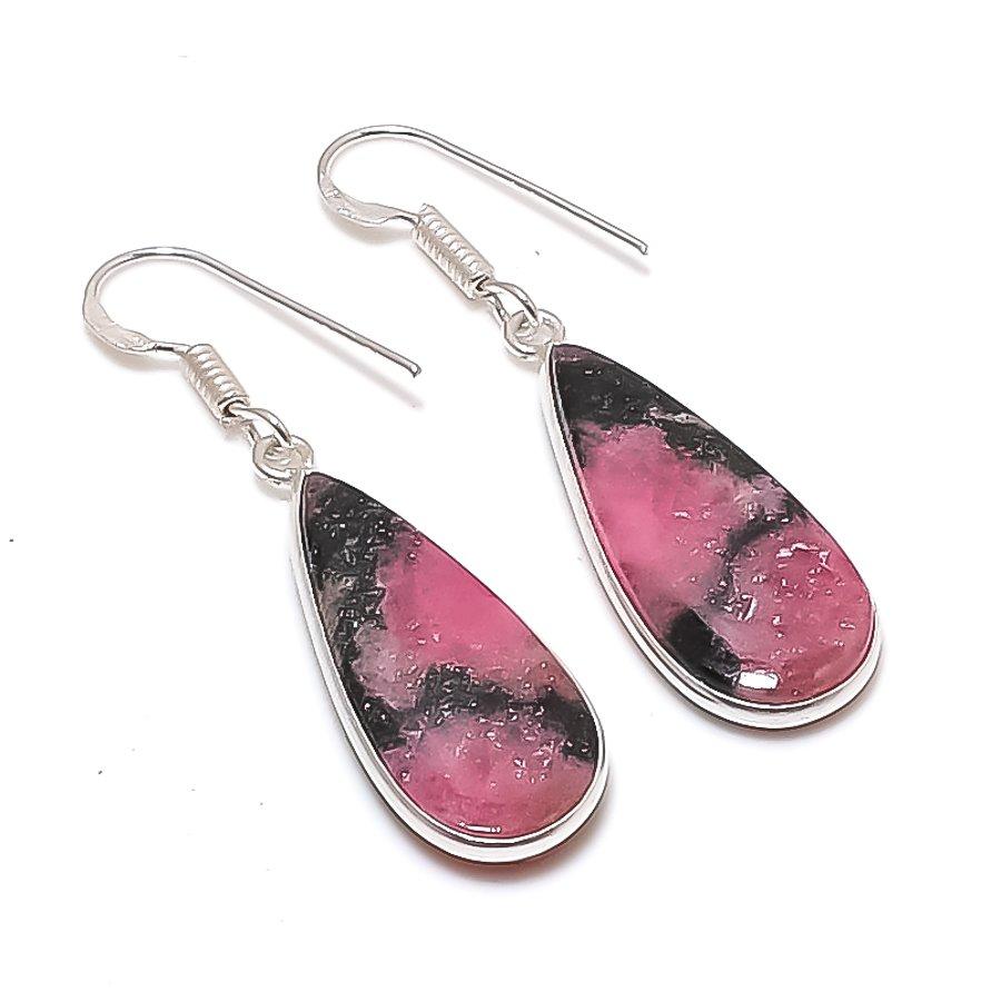 Natural Rhodonite Gemstone 925 Sterling Silver Jewelry Earring 1.77  AE-12251