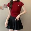 Camisa de Malha Slim Fit para Mulheres de Escritório Verão 2023 Tops Blusa de Manga Curta Gola Meio Alta Camisas Lisas Roupas Femininas 25250