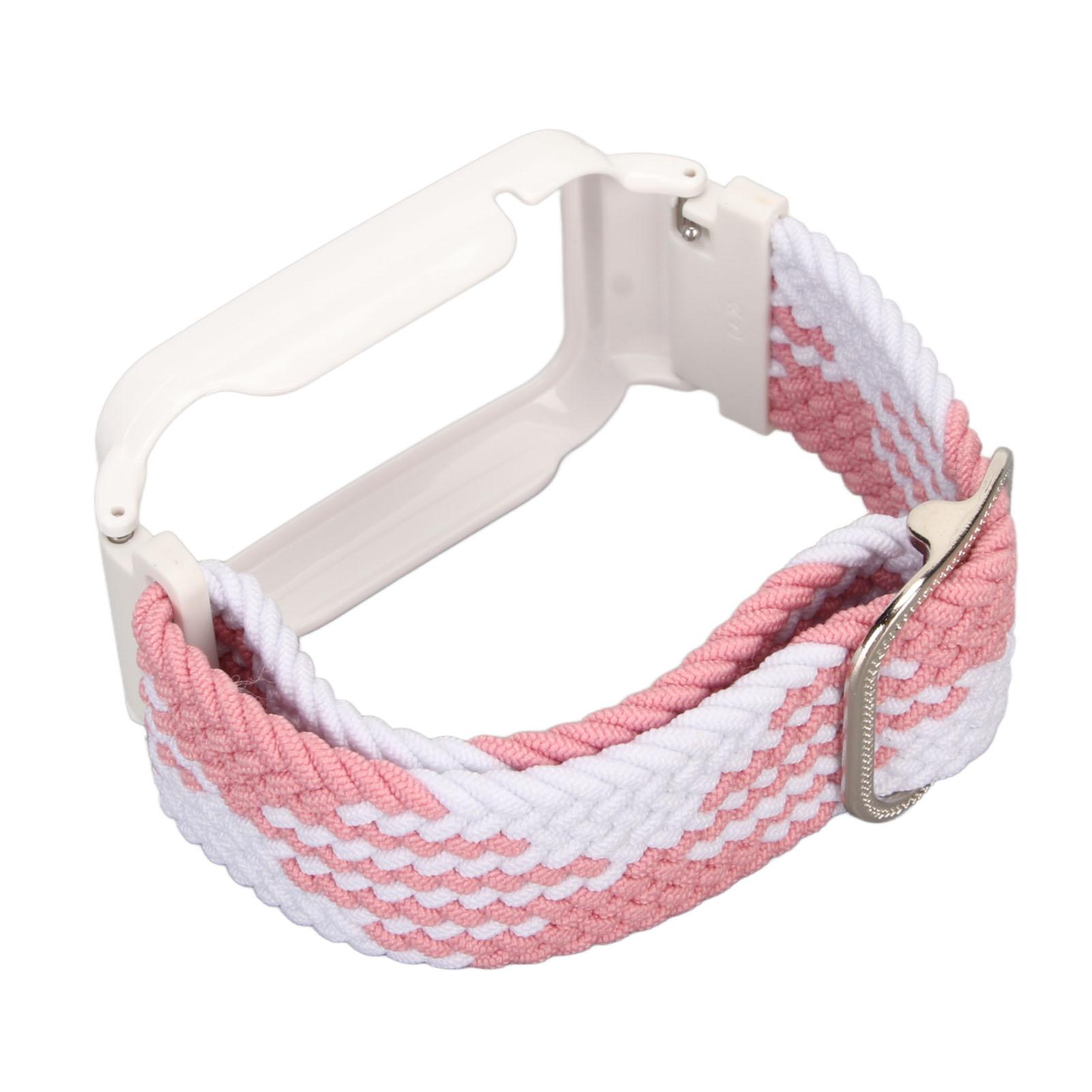 

Stretch Nylon Braided Watch Strap Band with Protective Bumper Case Accessory Fit for Mi Band 7 Pro Multicolor and Black Pink White with White Frame