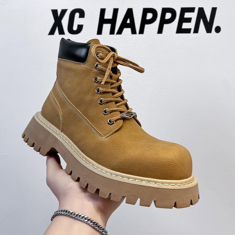 2024 new Martin boots men's thick-soled heightening British style winter velvet locomotive boots rhubarb boots 66621-A