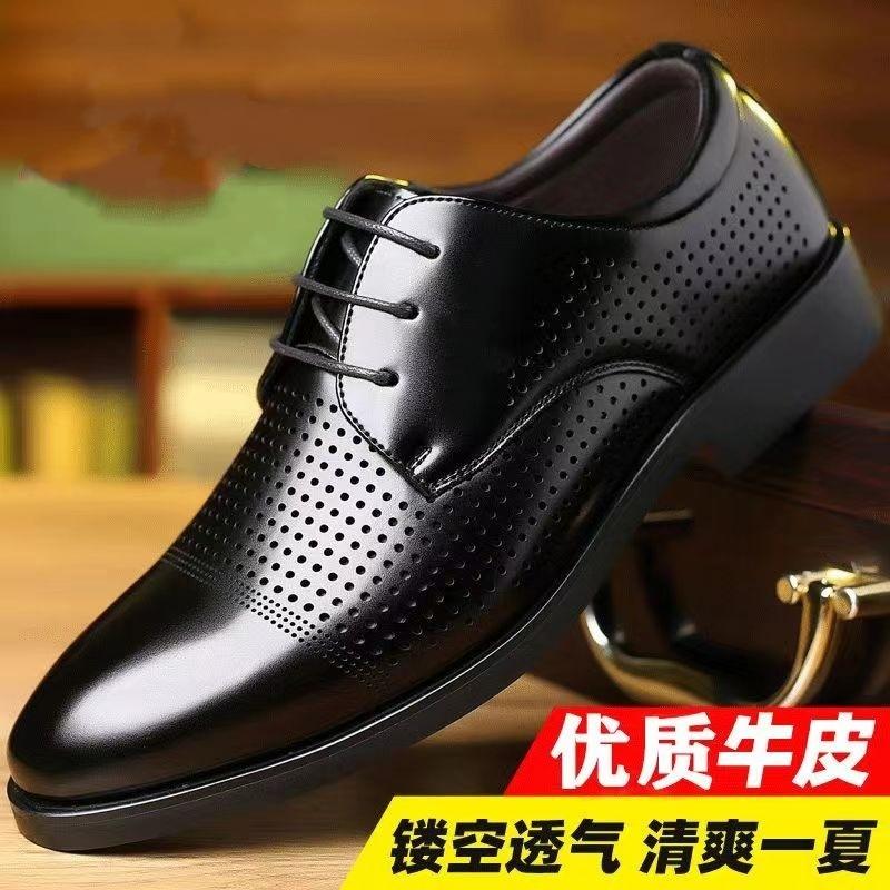 Kožené boty Pánské Letní Business Casual Kožené Pánské Britský Styl Společenské Černé Měkká Podrážka Duté Prodyšné Chladivé Kožené Boty