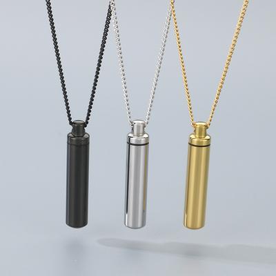 Cylinder Commemorative Pendant With Individual Opening Perfume Bottle Stainless Steel Men'S And Women'S Necklaces