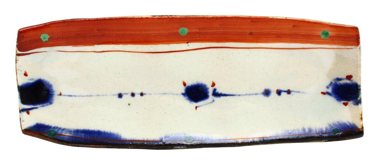 

Mino Takumi footed long plate in a gift Annan Akae ware, Kudo, (presented box), pattern, 074-0007 белый