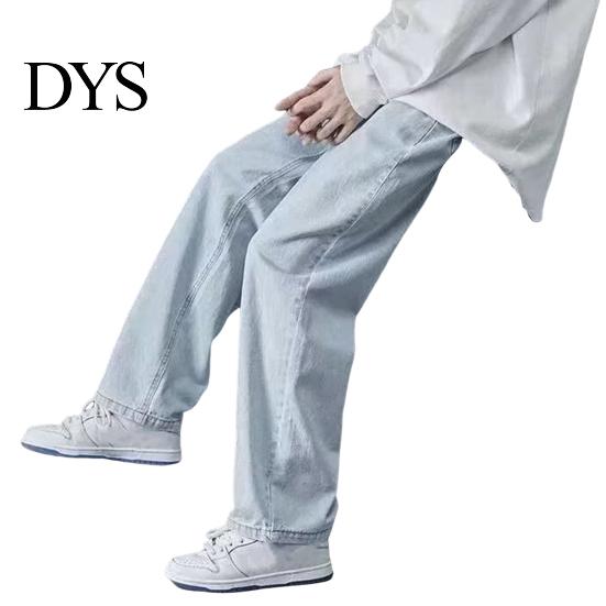 Strong Denim Fabric Overalls Men Jeans Wide Leg Pants Baggy Trouser Fashion Loose Retro Straight Solid-color Waist Button Long Washed Blend