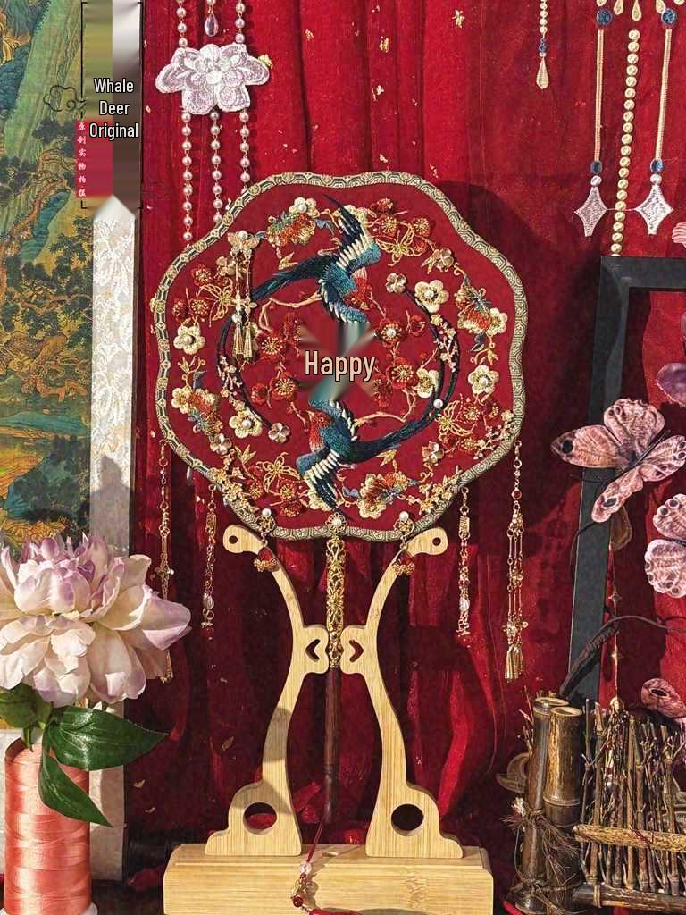 Whale Deer Double-Sided Round Fan - Original Magpie & Laughing Dove Design for Bride Wedding Gift