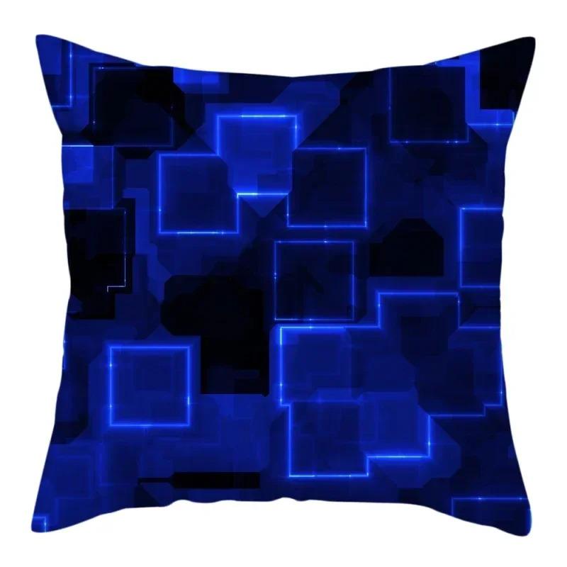 Blue Geometric Neon Square Pattern Pillow Covers Pattern Cushion Cover Suitable For Sofa Bedroom Car Pillow Cover