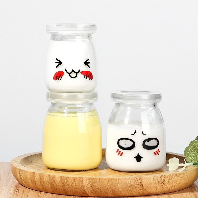 Home Baking with Lid Glass Bottle Pudding Bottle Jelly Mousse Cup Homemade Jelly Milk Bottle Yogurt Portable Juice Cup Drinkware