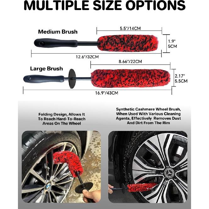 11Pcs Wheel Tire Cleaning Car Detailing Rim Brush Kit, Including Bendable Wheel Woolies Soft Wash Tool, Wheel Wash Brush Cleaning and Tire Brush,