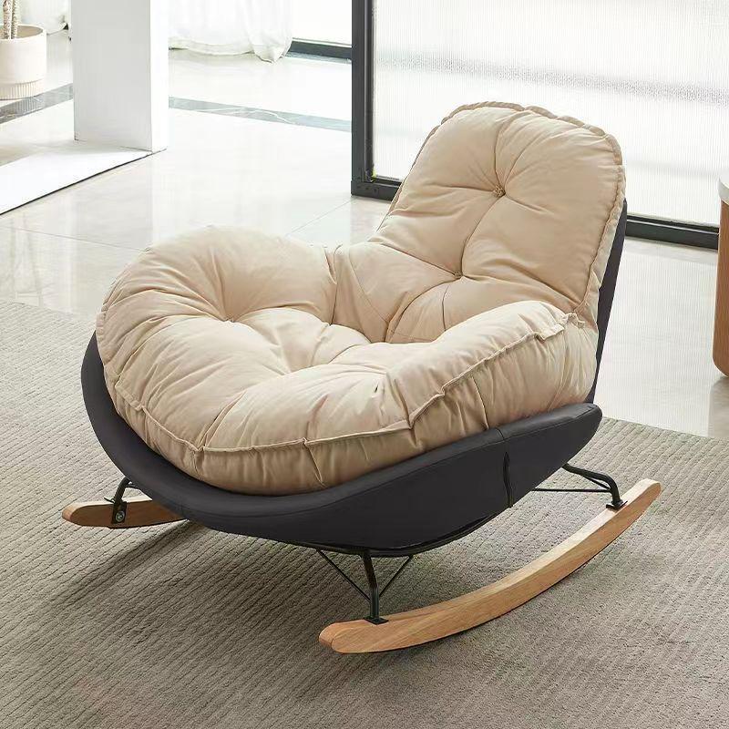 Single Rocking Chair - Comfortable White Sofa for Balcony, Living Room, or Bedroom Leisure.