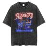 Hot Anime Demon Slayer Kokushibo Graphic Print Washed T Shirt Men Vintage Cotton Tshirts Manga Casual Tee Harajuku Male T-shirt