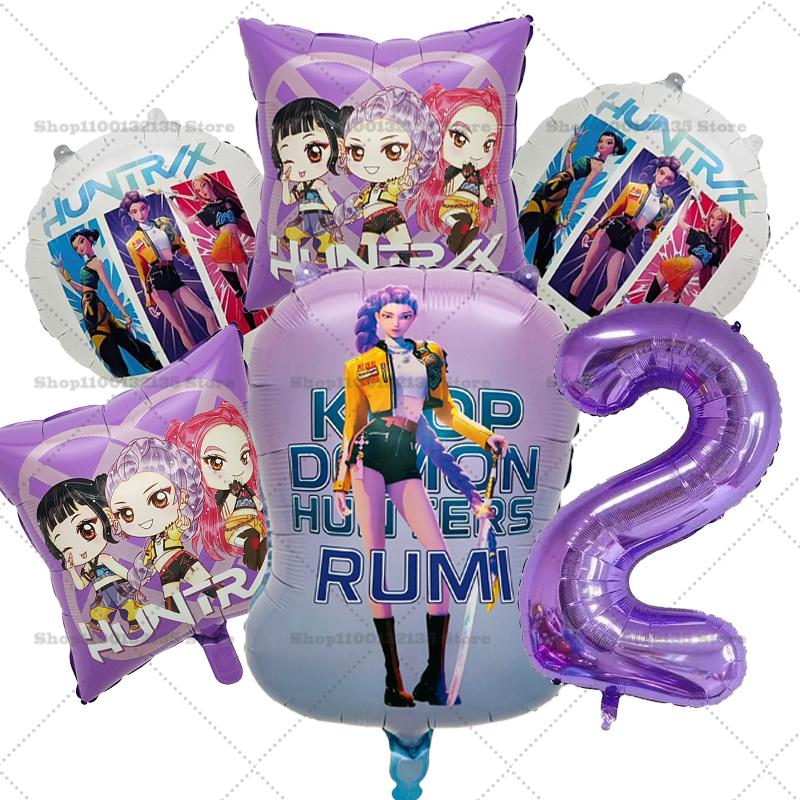 Kpop Demon Hunters Girl Birthday Balloons Decoration RUMI ZOEY MIRA Number Round Balloons Set Party Supplies Baby Shower Gift