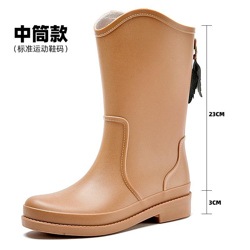 High Tube Rain Shoes Women's Fashion Rain Boots Outdoor Waterproof Shoes Rubber Shoes Velvet Medium Tube Kitchen Non-slip Water Boots Women