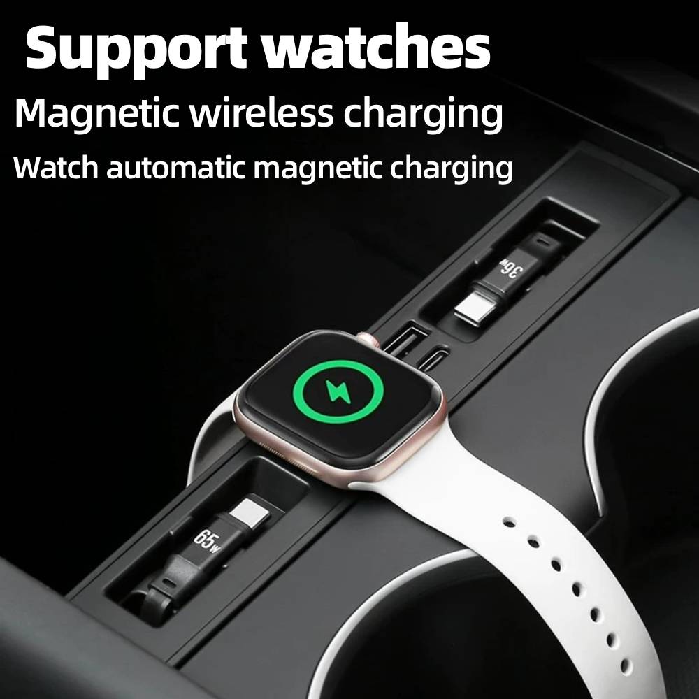 For Tesla Juniper Model Y /YL/ 3 Electric Vehicle Center Console Retractable Docking Station with Wireless Watch Fast Charger