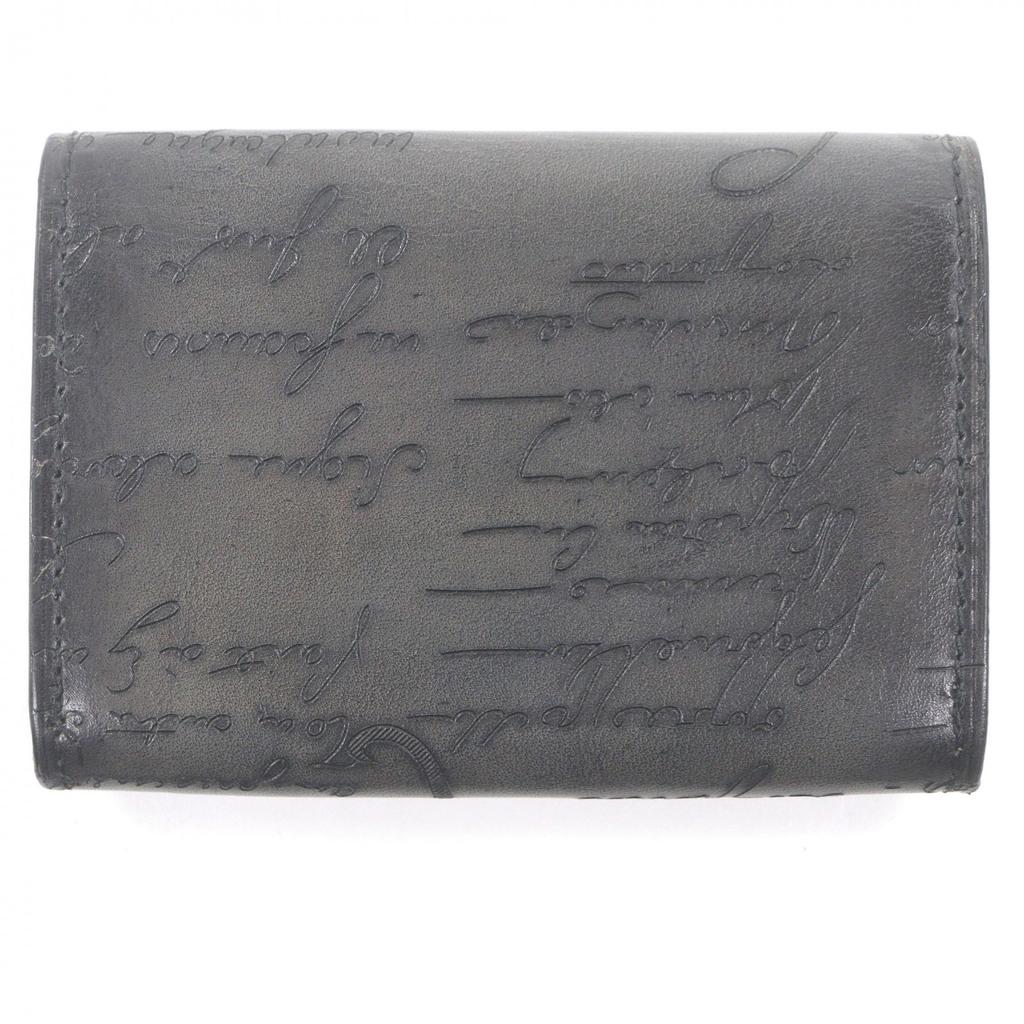 Excellent BERLUTI Card Case Inbuia Calligraphy script black leather mens Used