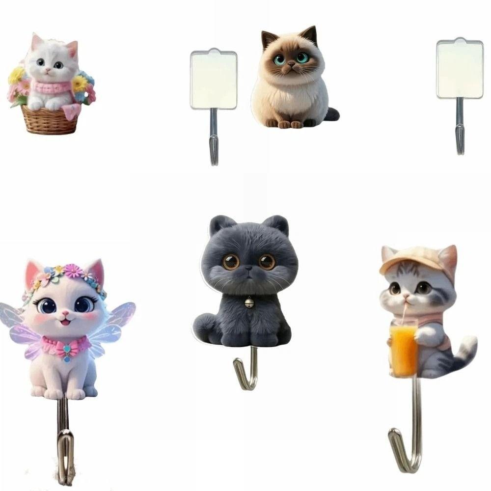 5 Pcs Acrylic Decorative Wall Hooks Cute Animal Sticky Coat Hook Self-Adhesive Hook Bathroom