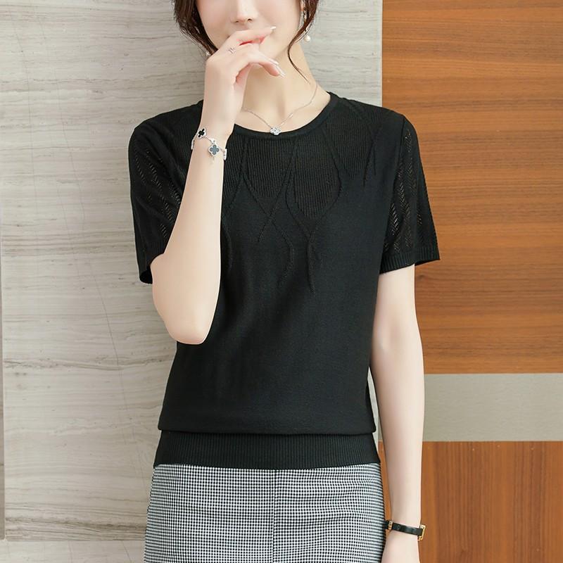 Summer Women's Knitted Shirts Short Sleeved T-shirts for Middle-aged Women Summer Clothes