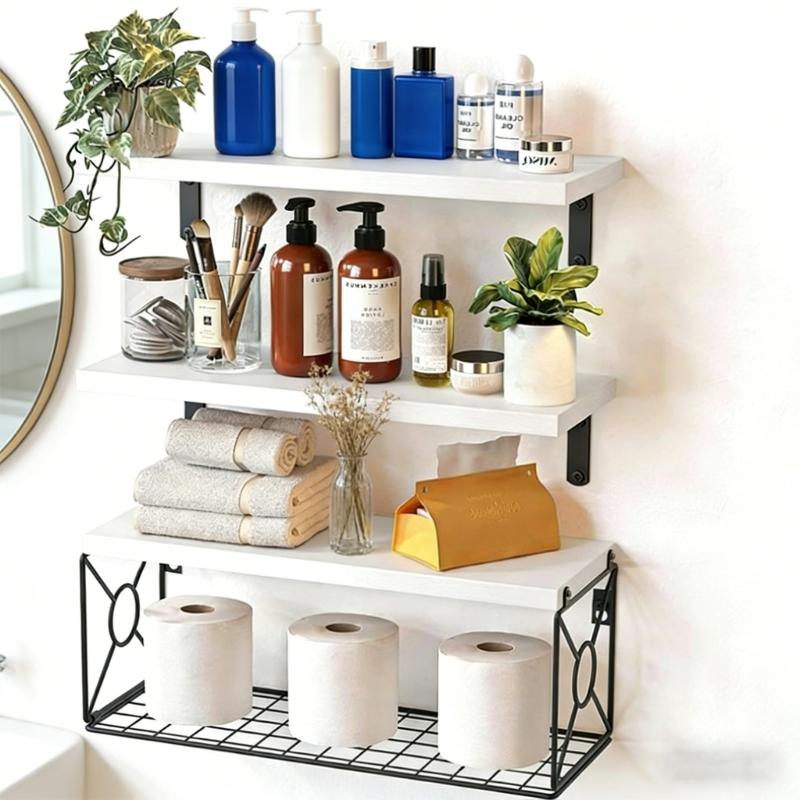 Floating Shelf Set With Easy Installation For Wall Mounting In Bathroom Or Bedroom Displaying Wood Designs