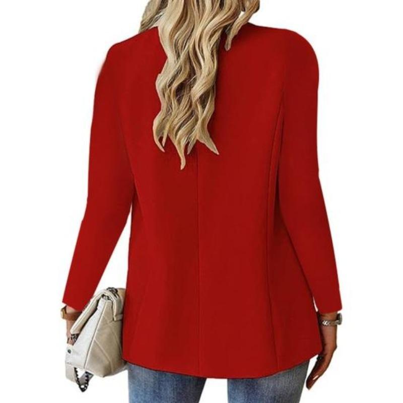 Women Suit Coat Lapel Long Sleeve Single Button Suit Jacket with Flap Pockets Solid Color Work Office Business Outerwear