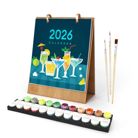 2026 Desk Calendar Water-Resistant Multipurpose Monthly Desk Calendar with Pre-Printed Canvas Paints DIY Art Supplies