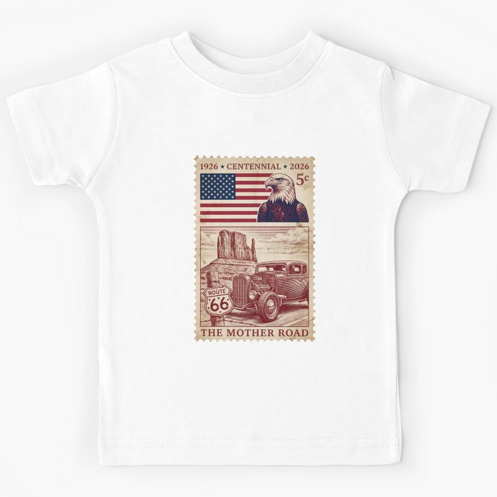 Route 66 Centennial Monument Valley Hot Rod - Vintage Stamp Kids T-Shirt 100