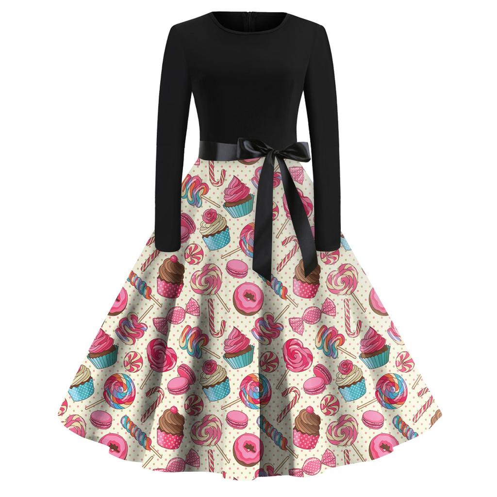 Love Print Flared Dress Women's Long Sleeve Dress Party Casual Dress Valentine's Day