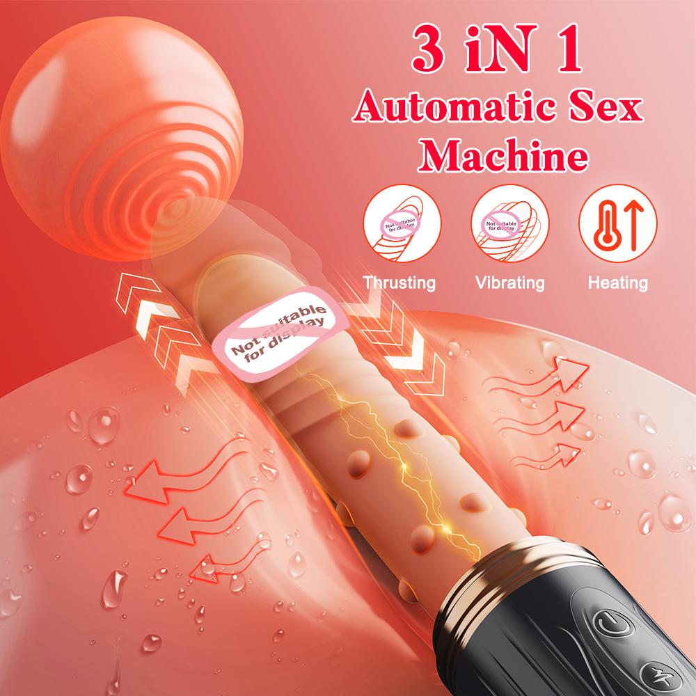 3 In 1 Telescopic Vibrator Realistic Thrusting Dildo with Heating Automatic Sex Machine for Women Vagina Massager Female Sex Toy