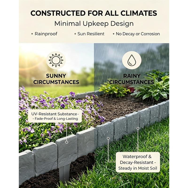 5/10 Stück Kunststoff Gartenmauer Zaun Rand Steinoptik Begrenzung, Nachahmung Stein Gartenzaun, Kunststoff Garten Steinoptik Rand Zaun,