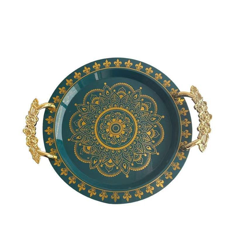 Round Hot Stamping White Tray Scandinavian Light Luxury Fruit Plate Tea Tray High Class Hotel Tray European Plate