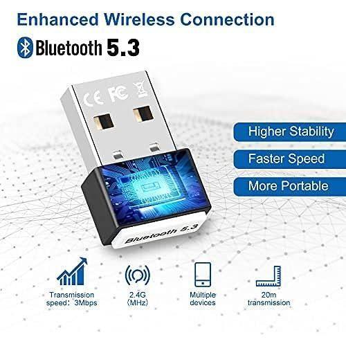 Dongle Bluetooth 5.3, Cle Bluetooth Pour PC Faible Latence Compatible Avec Windows 11-10-8.1, Supporte Casque, Souris, Manette, Clav