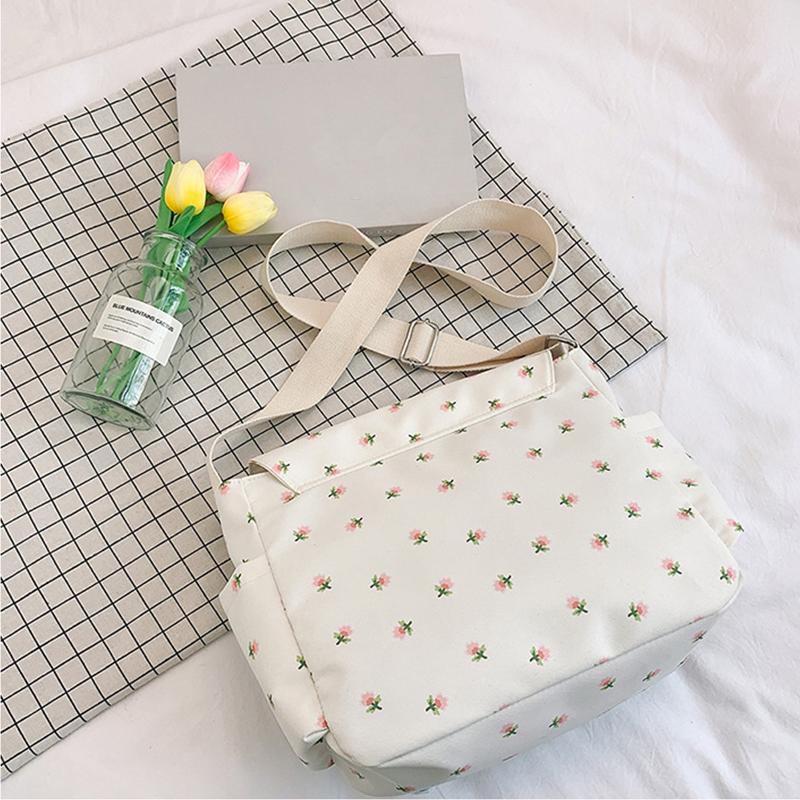 Women's Large Capacity Bag Flower Pattern Crossbody Shoulder Bag Canvas Travel Shopping Bag Student School Bag ARI