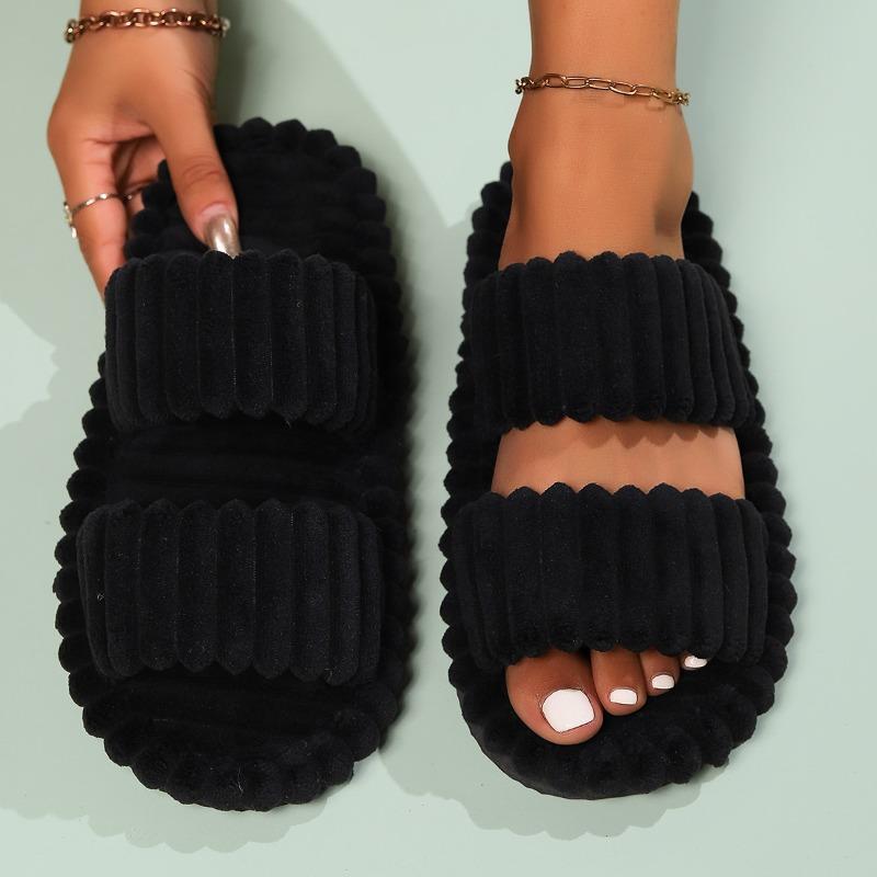 Women's Winter Warm Fuzzy Maternity Slippers, Open Toe Slip On House Shoes, Thick Sole Soft Plush Indoor Outdoor Slides