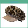 Leopard Print Newsboy Cap With Embroidered Pattern And Cozy Insulation For Cold Weather