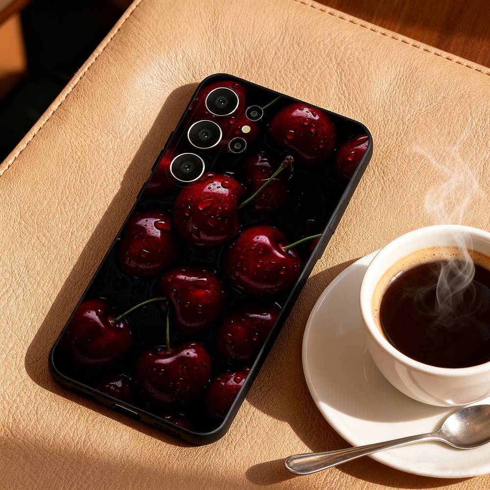 Red C-Cherry Pomegranate Raspberry Phone Case For Samsung S26,S25,S24,S21,S22,S23,S30,Ultra,S20,FE,Lite,10,9,Black Cover