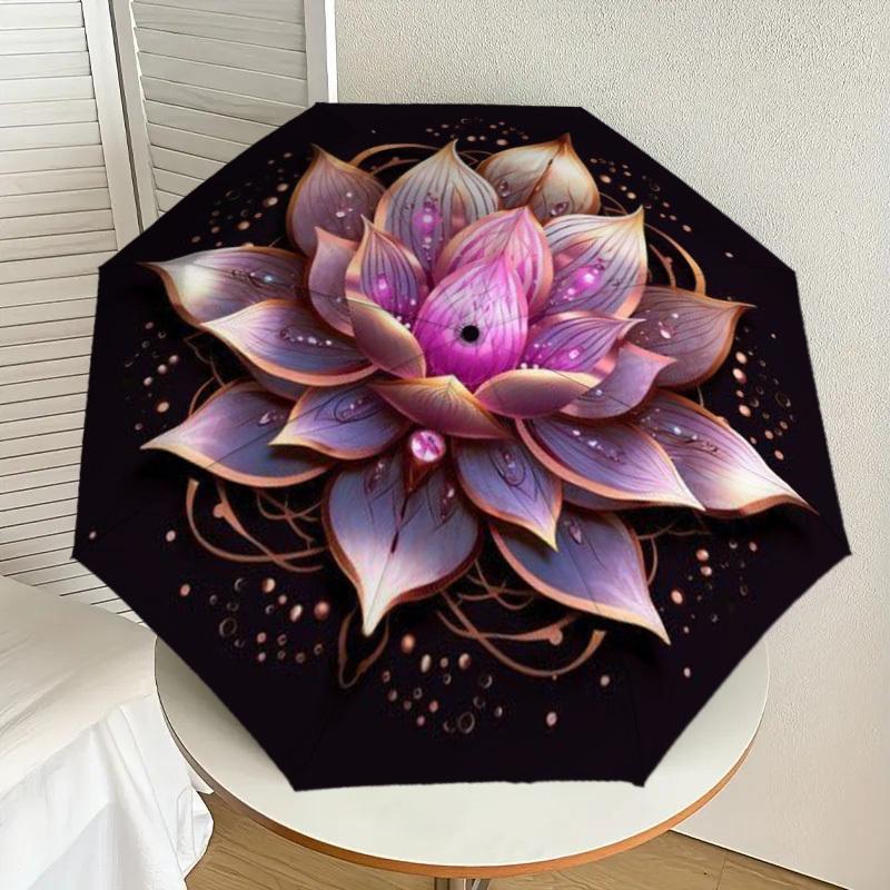 

1pc Lotus Flower Mandala Automatic Folding Umbrella - Compact 8-Rib Design,Perfect Gift for Friends & Family yy250926057