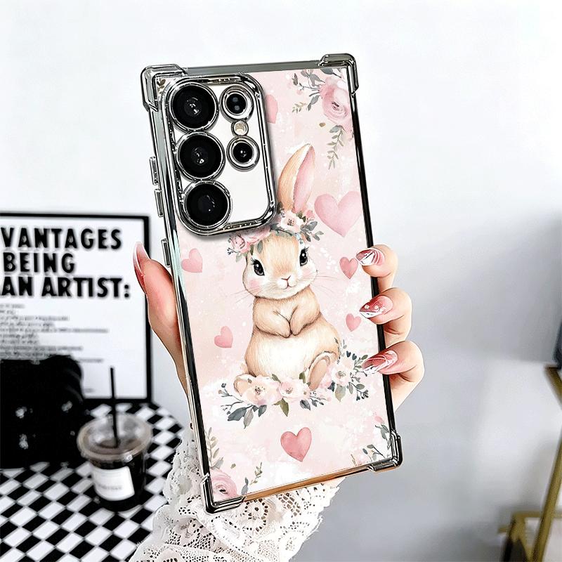 Cute Cartoon Bunny Rabbit Plating Phone Case For Samsung Galaxy S24 S25 FE S26 Edge S23 Ultra S22 S21 Plus S20 Anti-Fall Airabag