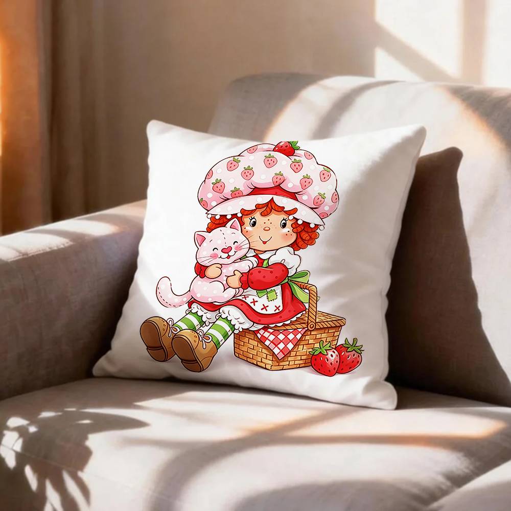 SStrawberry Cartoon SShortcake Girl Pillow Case Pattern Printed Pillowcase For Living Room Sofa Cushion Cover