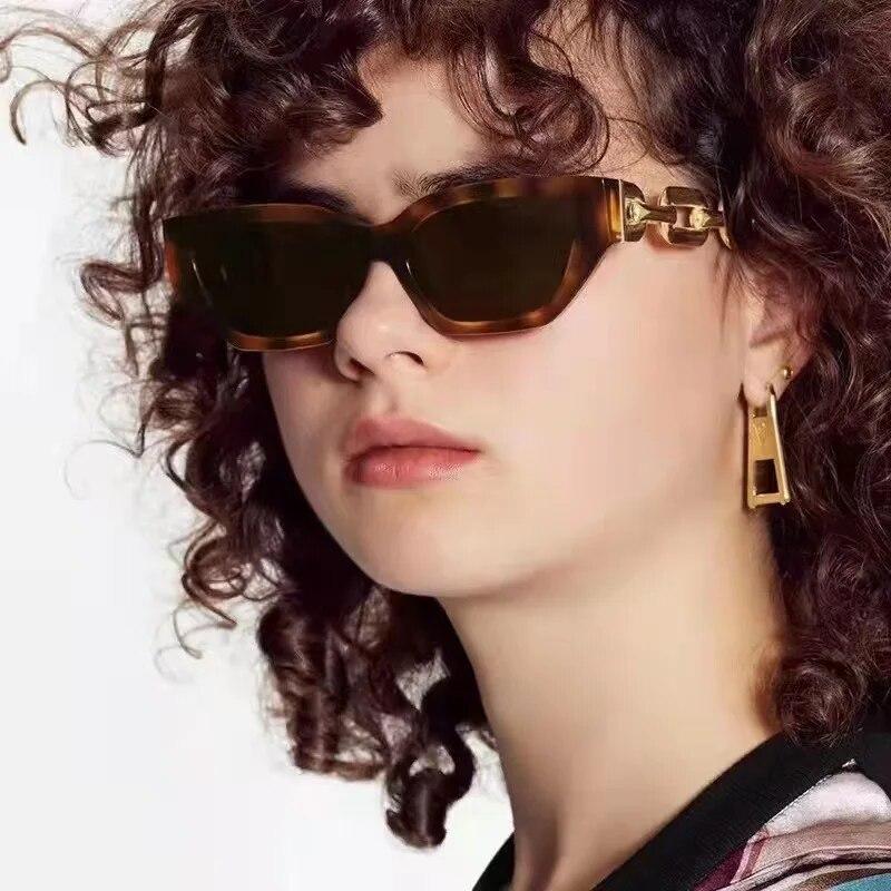 INS Vintage Cat Eye Sunglasses Women  Trend New Fashion Small Metal Chain Sunglasses Elegant Eyeglasses Fashion Black Shades