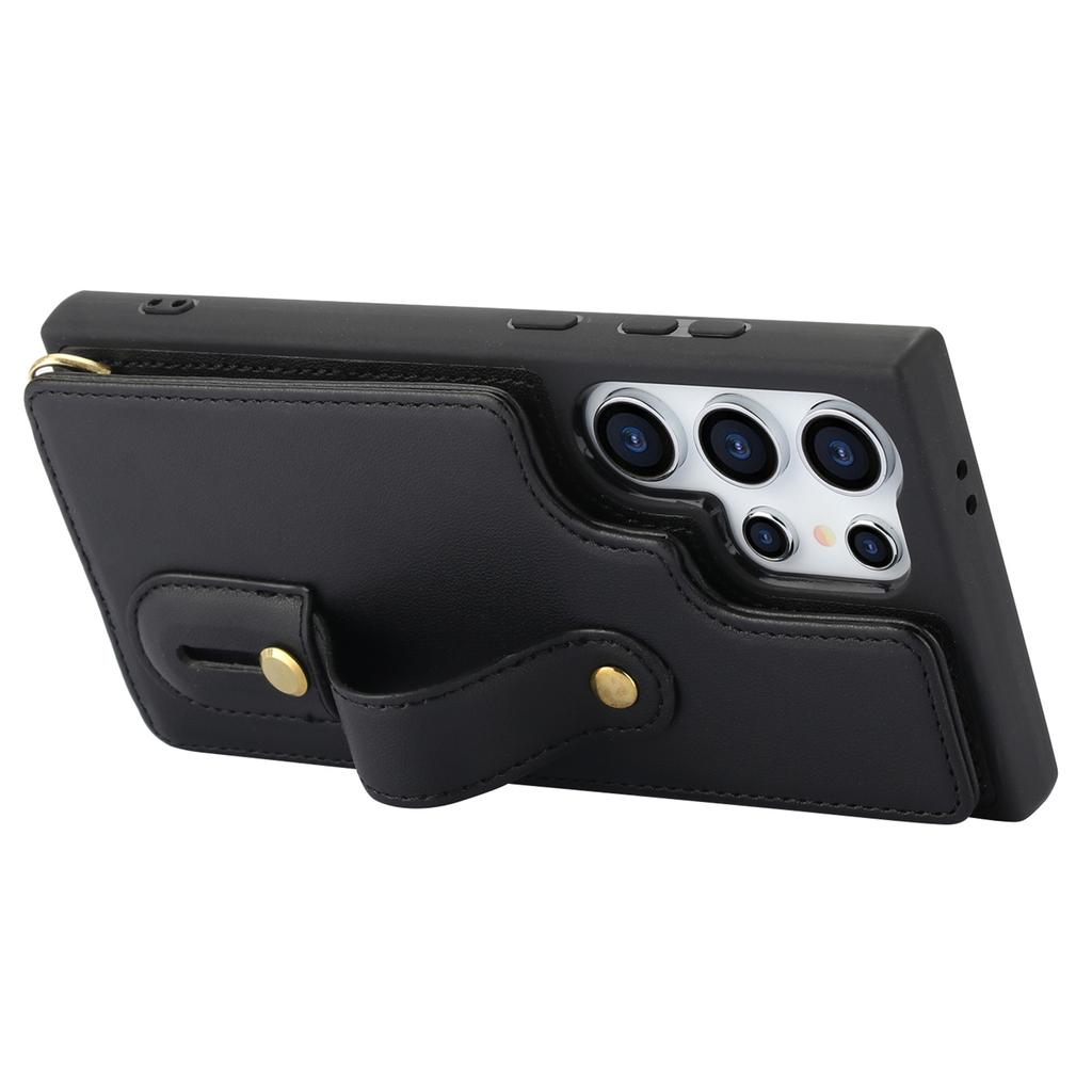 For Samsung Galaxy S25 Ultra Deksel Støttefot Kortlommer Lærbelagt TPU-deksel med Skulderstropp