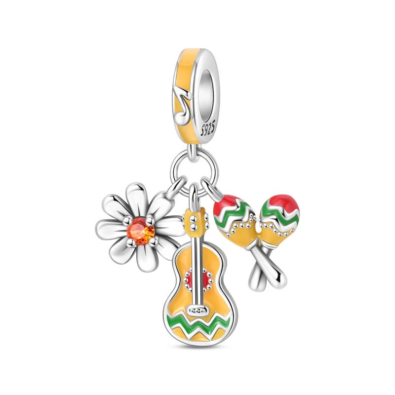 Party Series Charm Copper Feather Music Dance Dangle Pendant Fit Original Charm Bracelets Women Diy Jewelry Gift