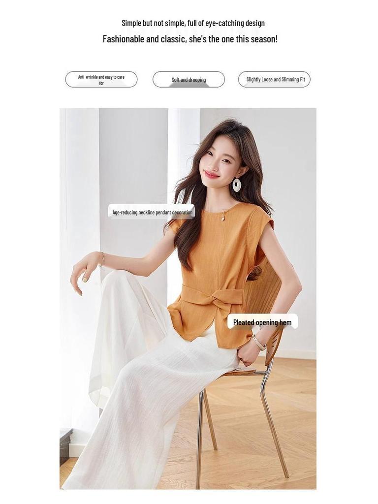 Chic Women's Summer 2026 Linen Suit: Versatile Top & Wide-Leg Pants Set