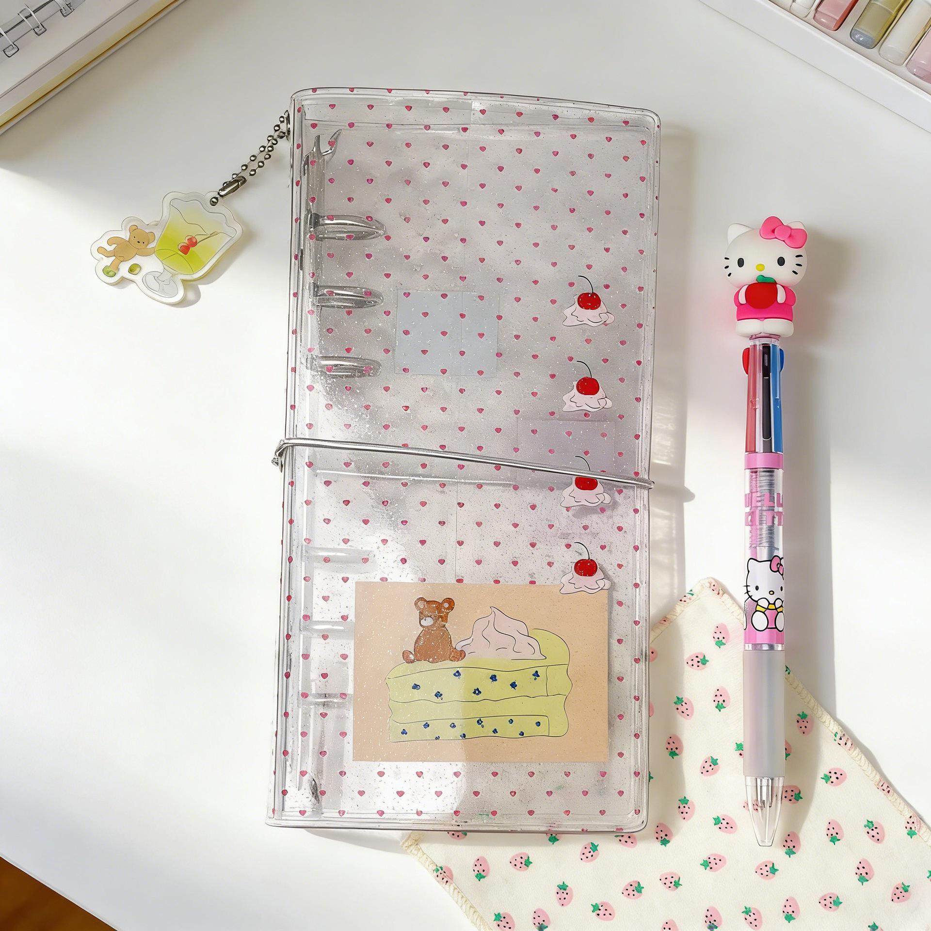 

Cute Transparent A6 Half Notebook Planner with Cartoon Design - Portable and Decorative Loose-Leaf Organizer