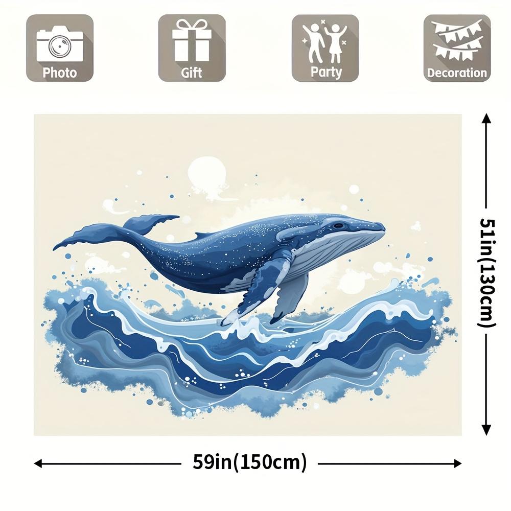 1 piece, popular holiday background fabric, featuring whale and wave patterns, suitable for parties and outdoor patios