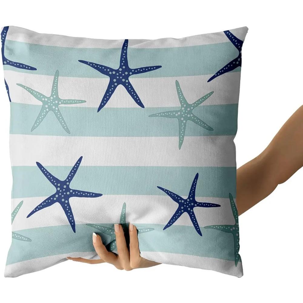 Nautical Starfish Pillow Covers X Inch Summer Coastal Pillow Cases Farmhouse Outdoor Decor Navy Blue Cushion Covers Set of