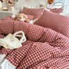 3pcs Red,black Plaid Duvet Cover Set (1*Duvet Cover + 2*Pillowcase, Without Core), Lace Embroidery Bedding Set