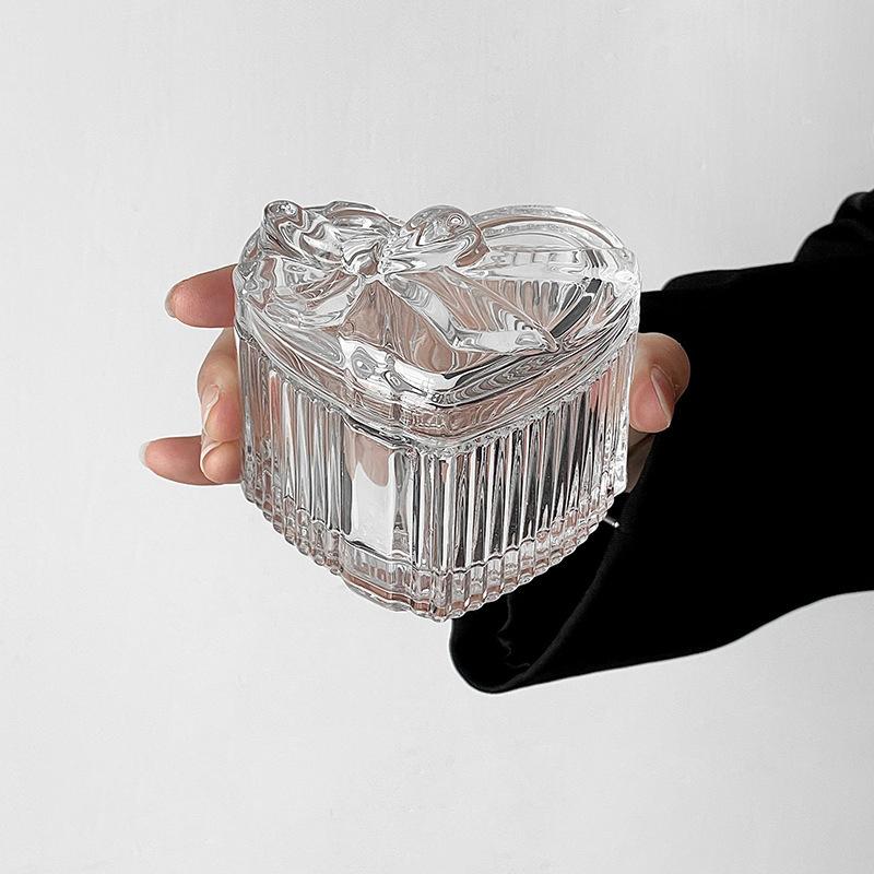 Simple Crystal Glass Heart-Shaped Portable Jewelry Storage Case For Women Girls Jewelry Box With Lid Ring Earrings Gift Boxes