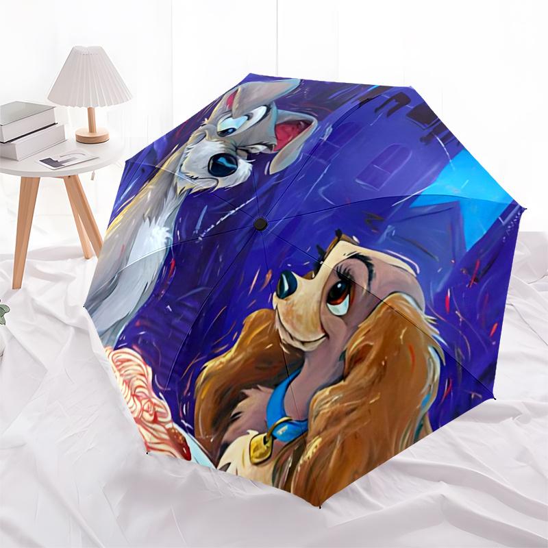 Lady and the Tramp Themed Travel Umbrella-8 Ribs Automatic Opening and Closing, Portable Folding Design, Compact and Stylish Umbrella Suitab