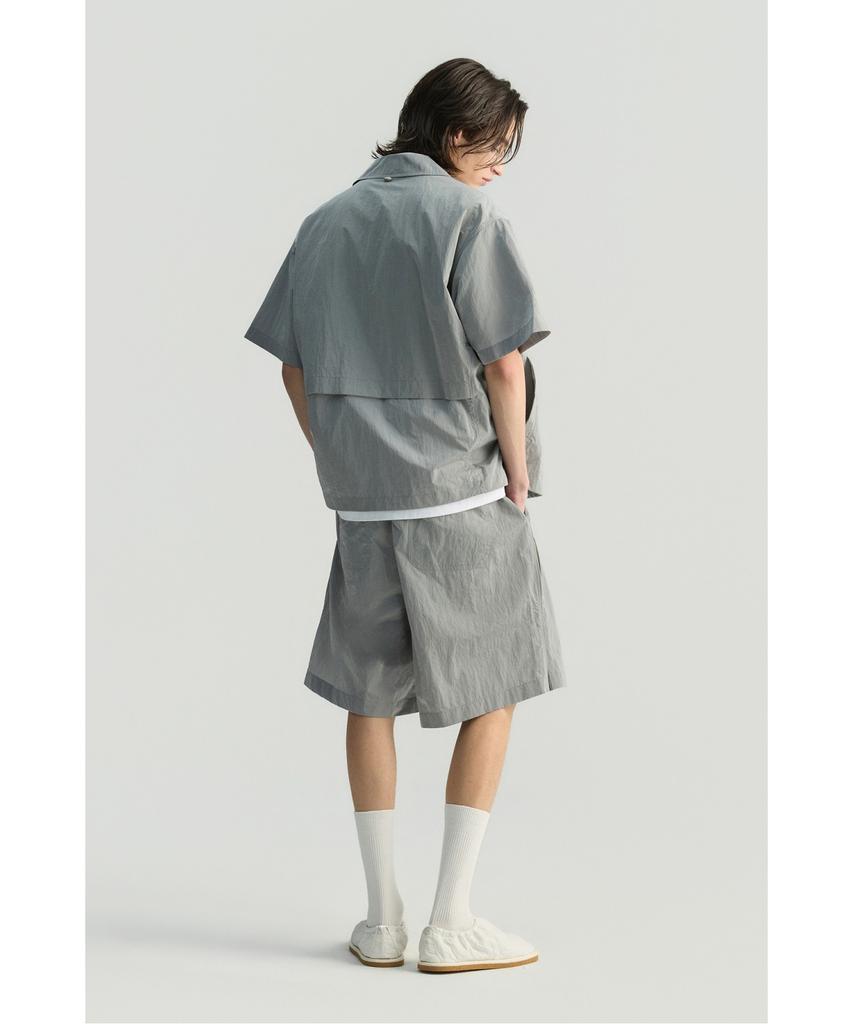 IRO Rafales Metal Nylon Mesh Color Block Bermuda Shorts Grey