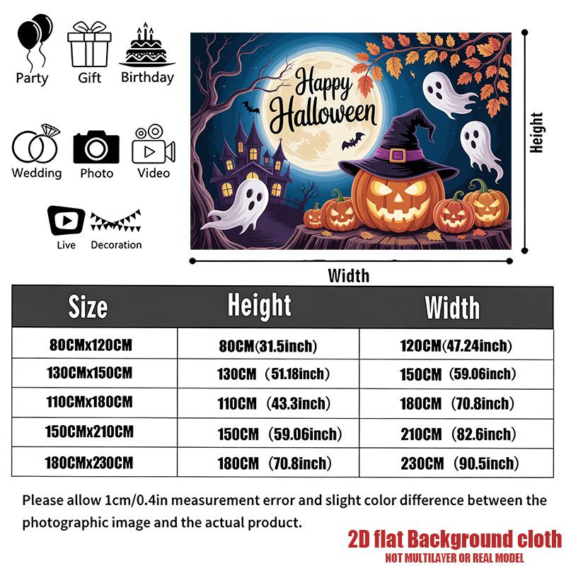 Party Backdrop Halloween Moon Flat Witch Pumpkins Photo Booth Decor Party Decor